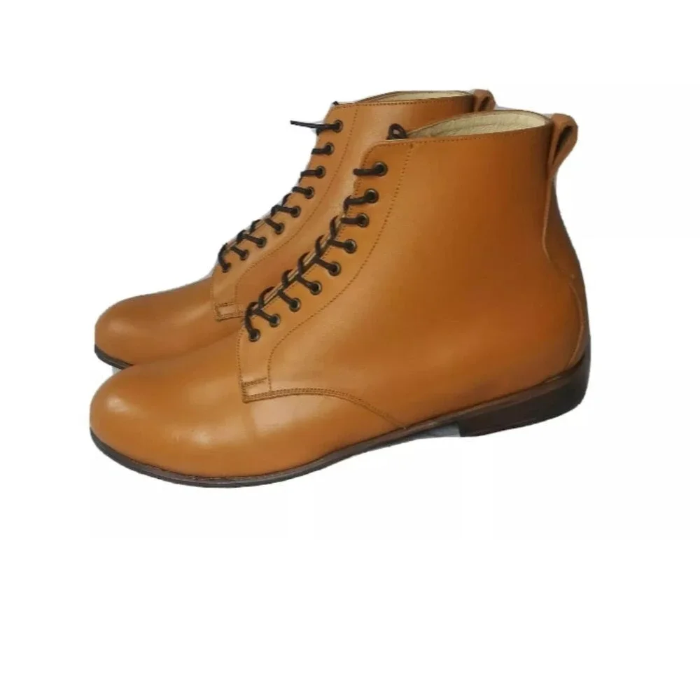 Javier Handmade Leather Boots Men's Size 11 Medium Plain Toe British Tan